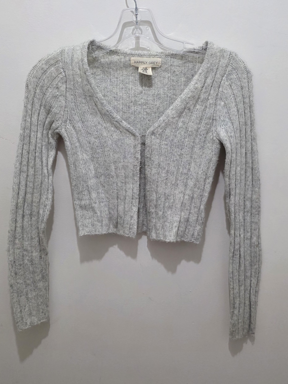 Light Gray Ribbed V-Neck Cropped Sweater Size XS